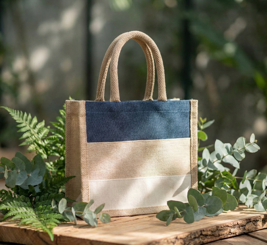 Denim- Jute Layered Tote- Mini
