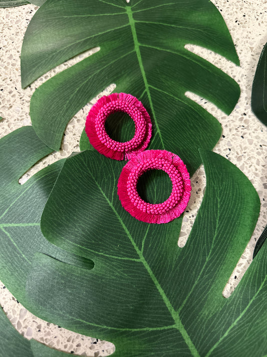Hot Pink Round Loop Earrings