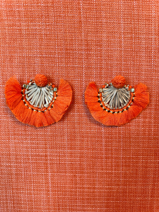 Carole Orange Raffia Drop Earrings
