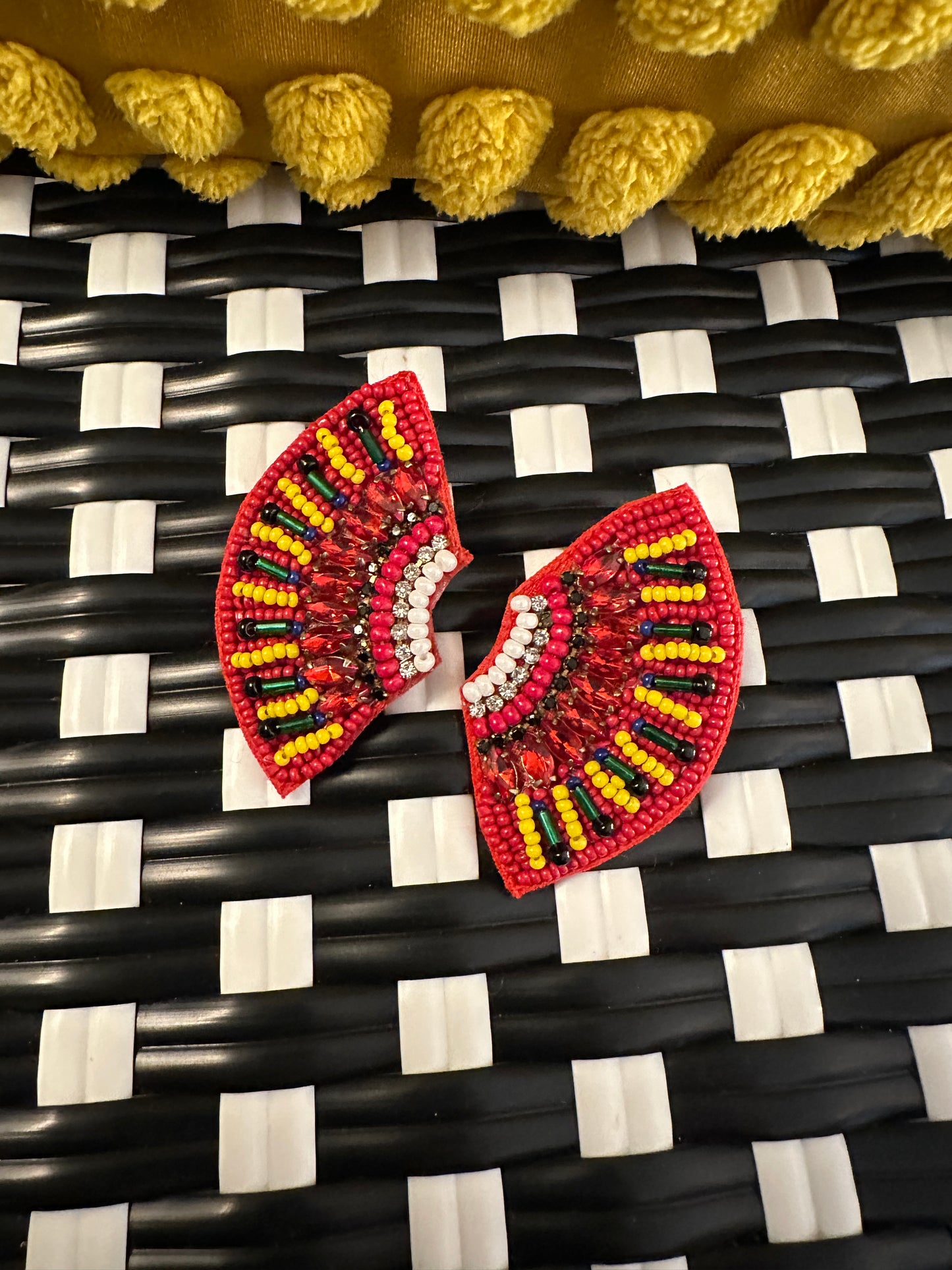 Half Moon Red Embellished Earrings