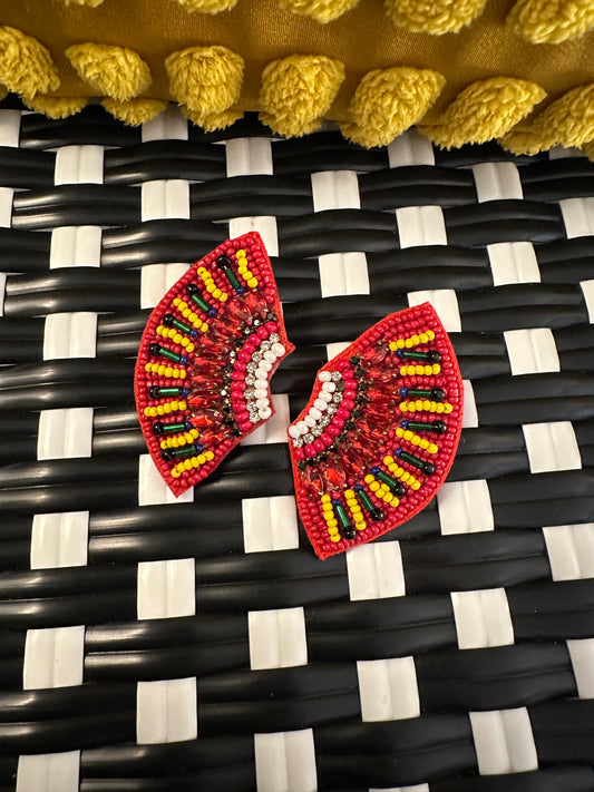 Half Moon Red Embellished Earrings