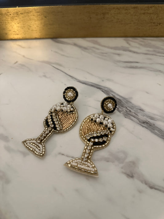 Wine Glass Drink Seedbead Earrings