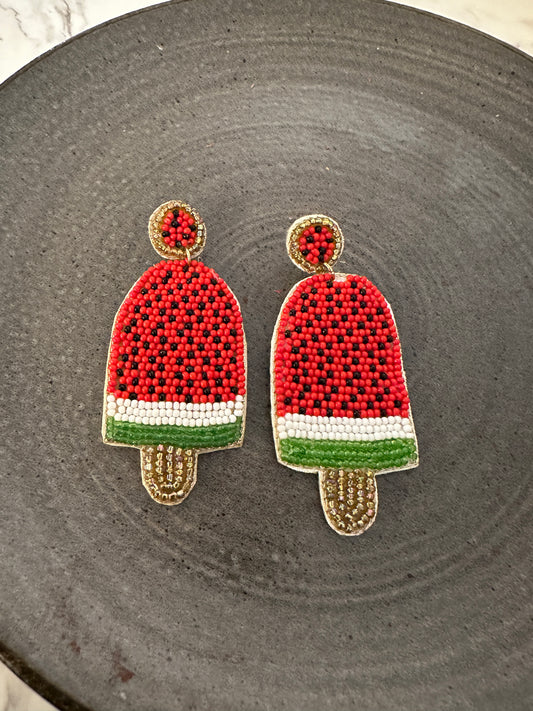 Summer Watermelon Popsicle Beaded Earrings
