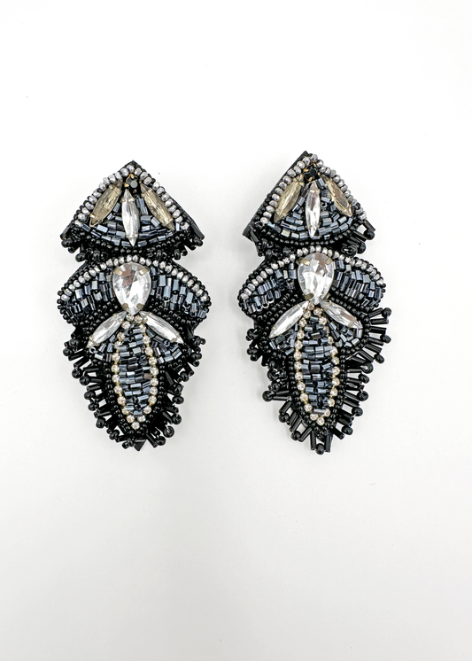 Chandelier Black Embellished Earrings