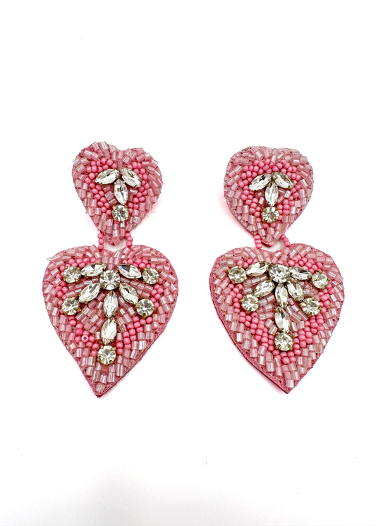 Pink Heart Chandelier Gemstone Earrings
