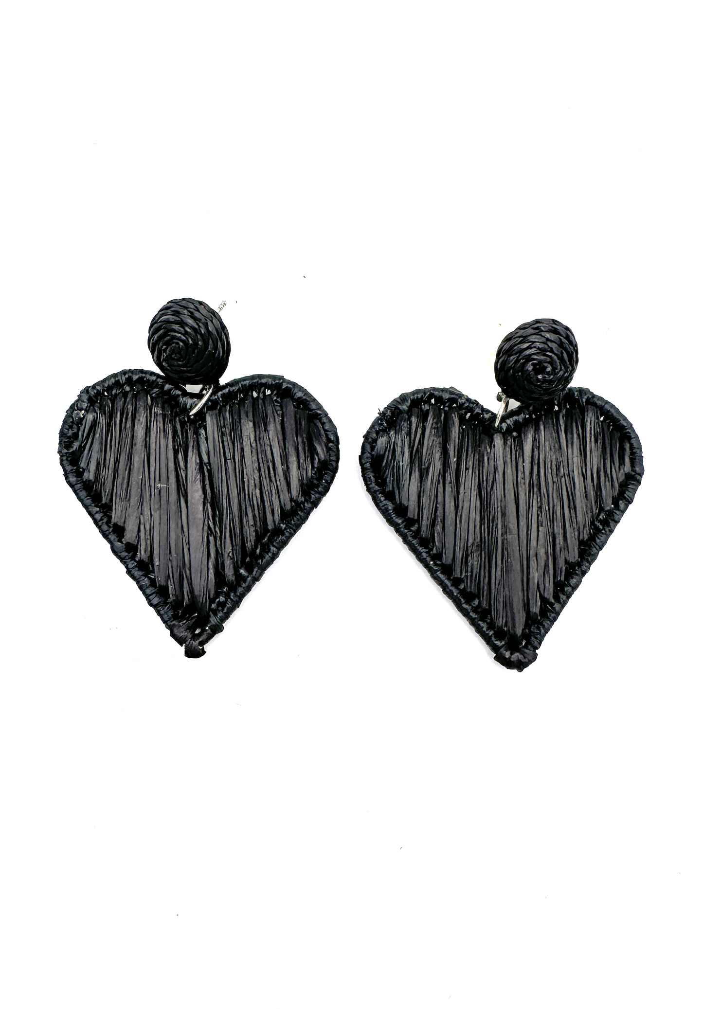 Heart Black Raffia Drop Earrings