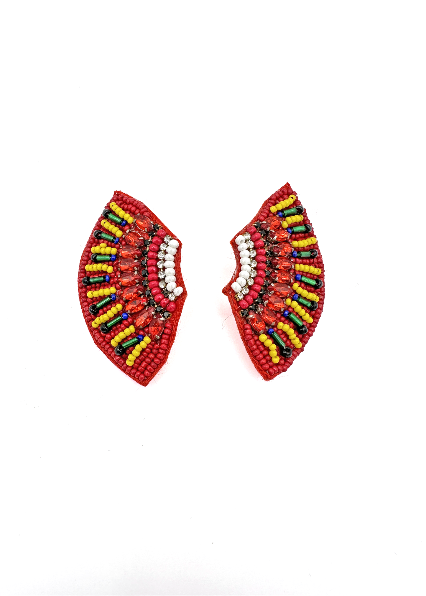 Half Moon Red Embellished Earrings