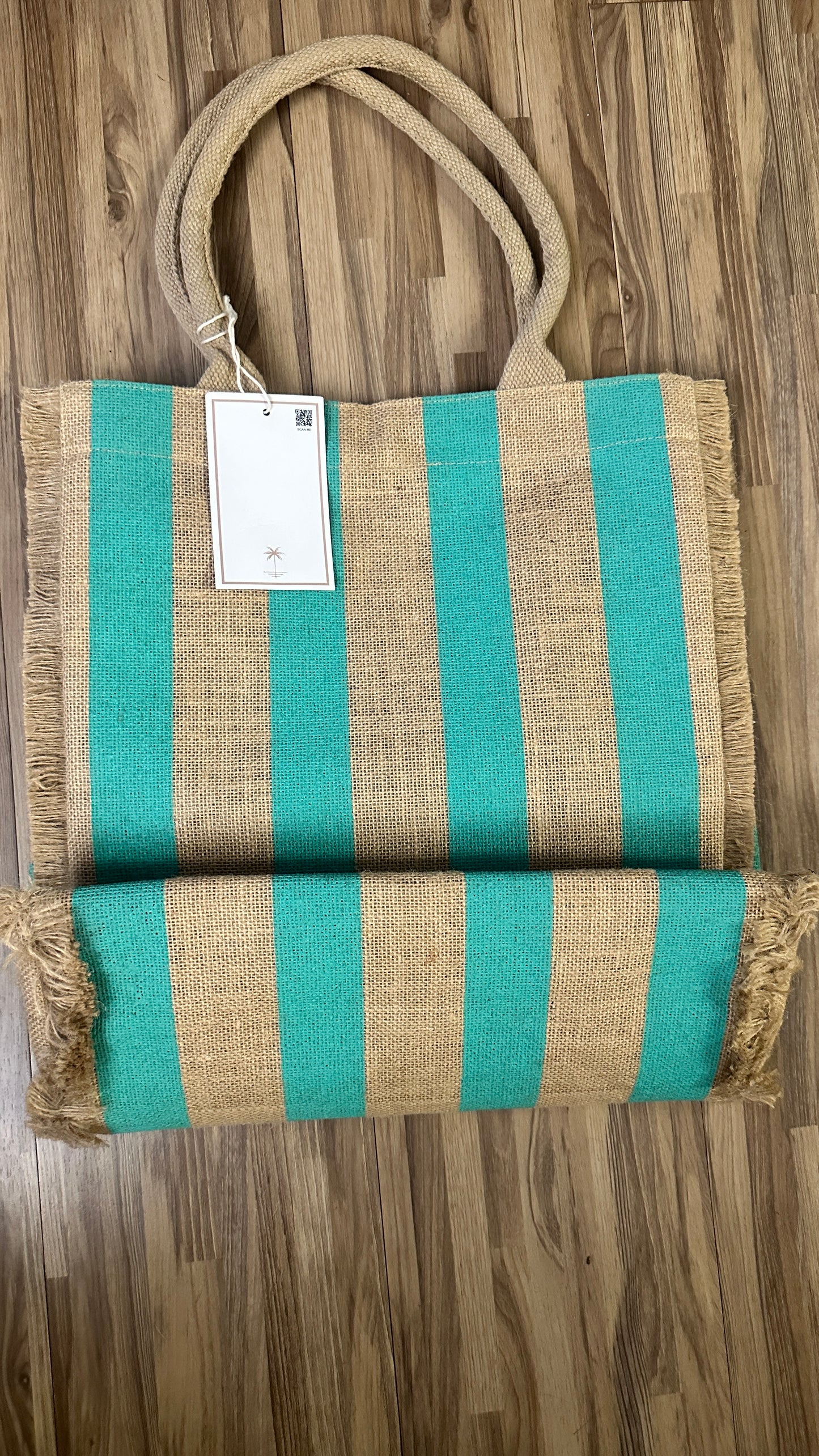 Haven Stripes Fringe Jute Tote Beach Bag