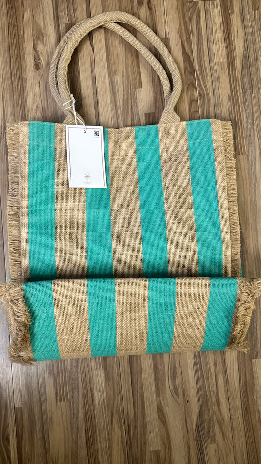 Haven Stripes Fringe Jute Tote Beach Bag