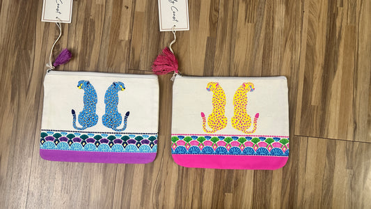 Leopard Floral Cotton Canvas Pouch