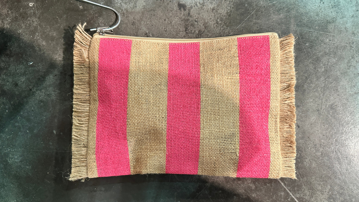 Fulton Stripes Fringe Jute Travel Pouch Custom
