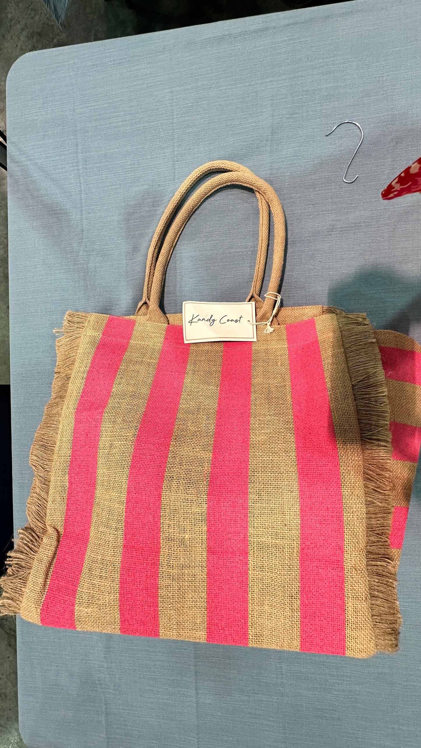 Haven Stripes Fringe Jute Tote Beach Bag