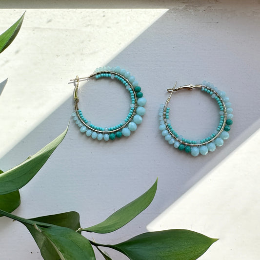 Panama Mint Turquoise Beaded Hoop Earrings