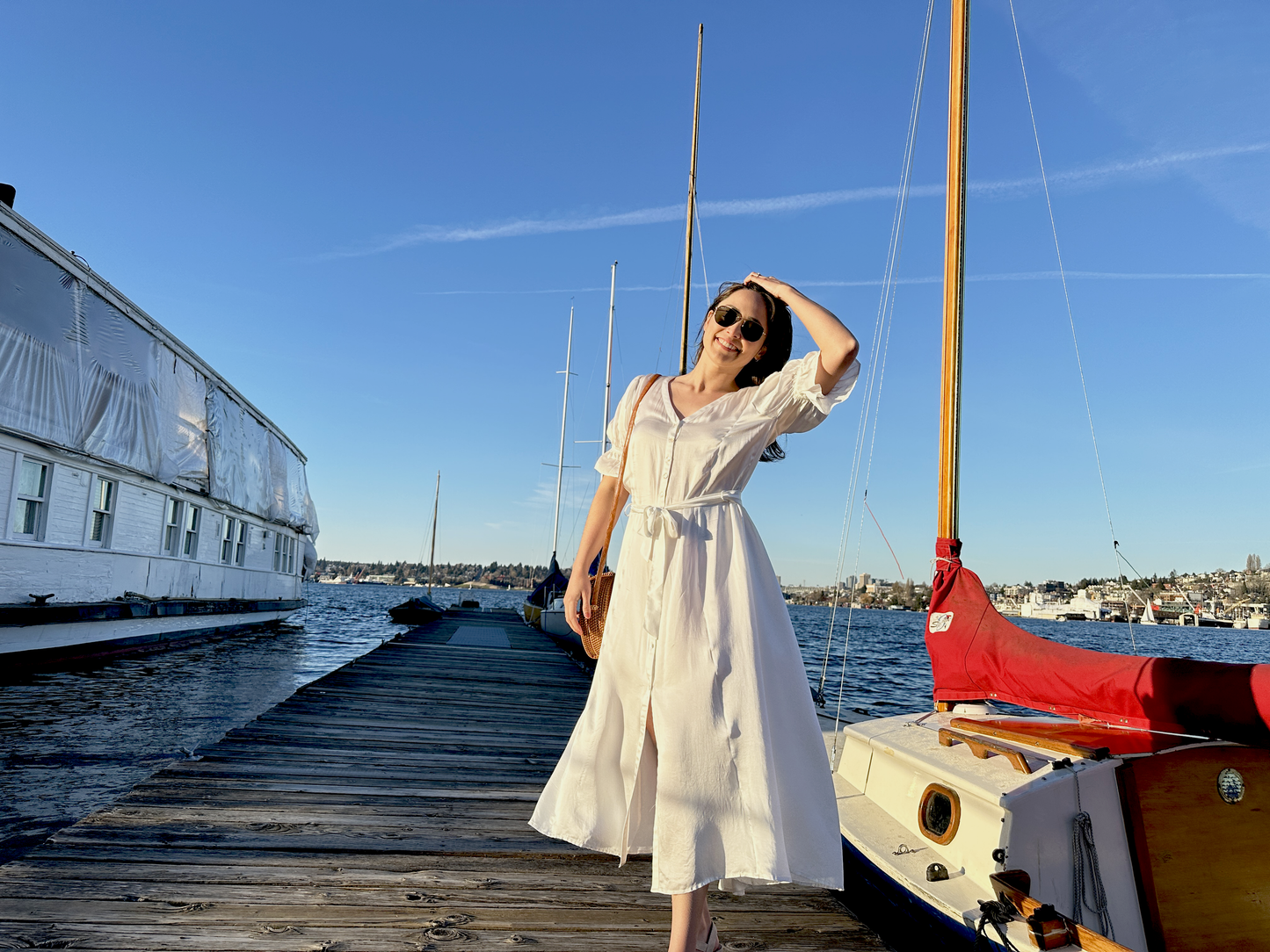Dasha White Satin Silk Modal Midi Dress