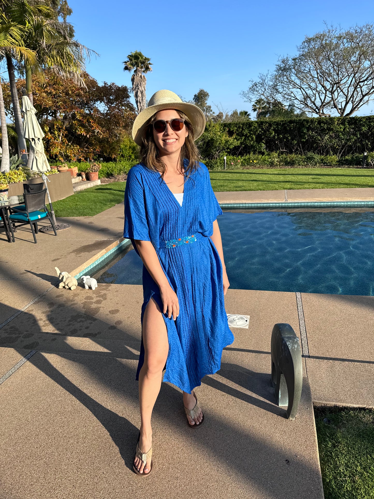 Nassau Embroidered Long Slit Kaftan Dress