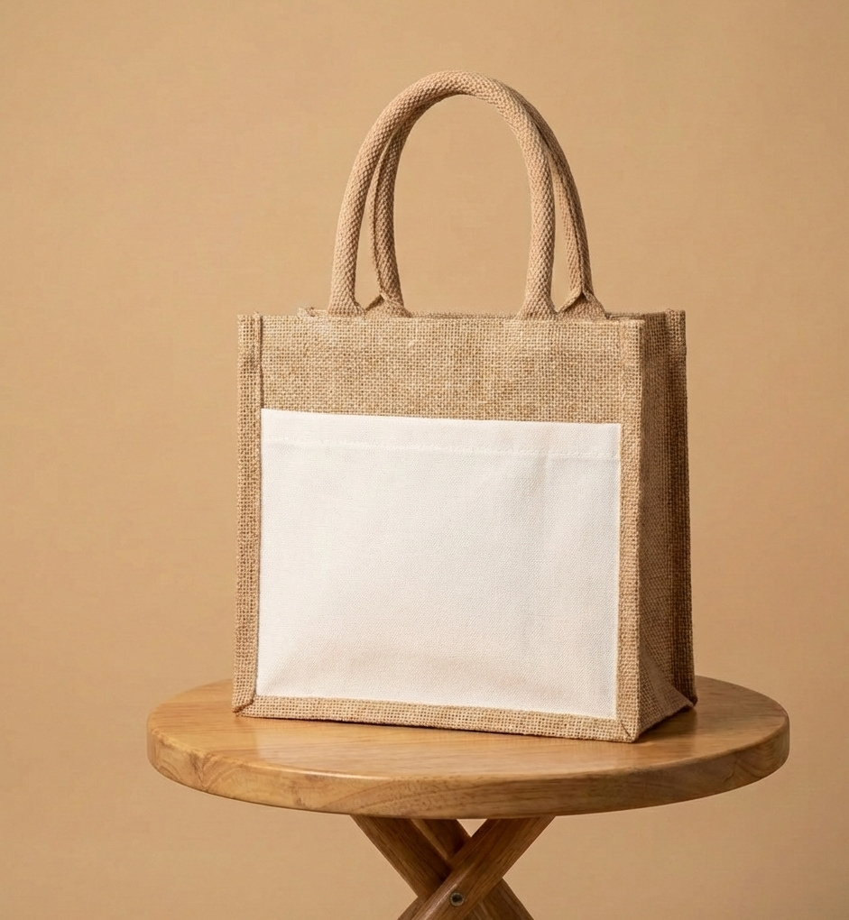 Jute Cotton Tote with Pocket- Printed