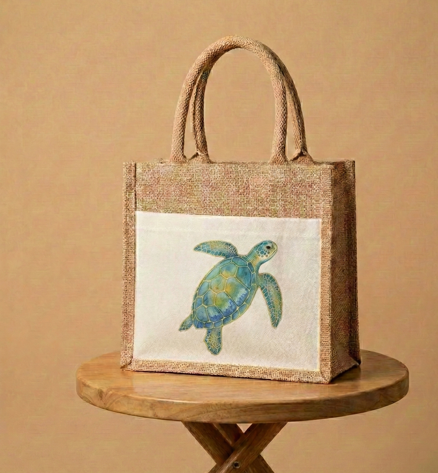 Jute Cotton Tote with Pocket- Printed
