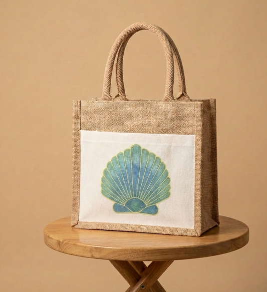 Jute Cotton Tote with Pocket- Printed