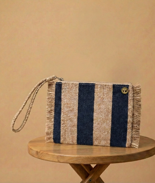 Fulton Stripes Fringe Jute Travel Wristlet