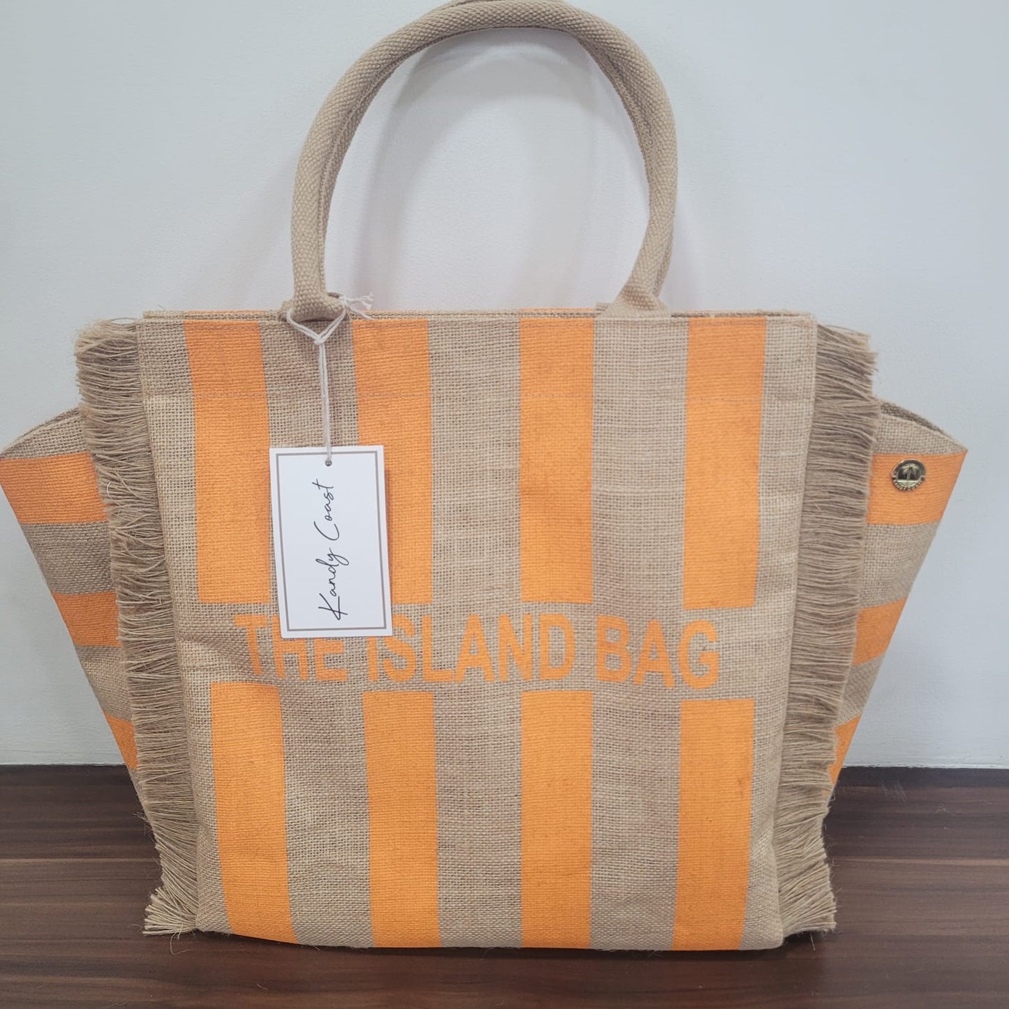 Customizable Stripes Fringe Jute Tote Beach Bag