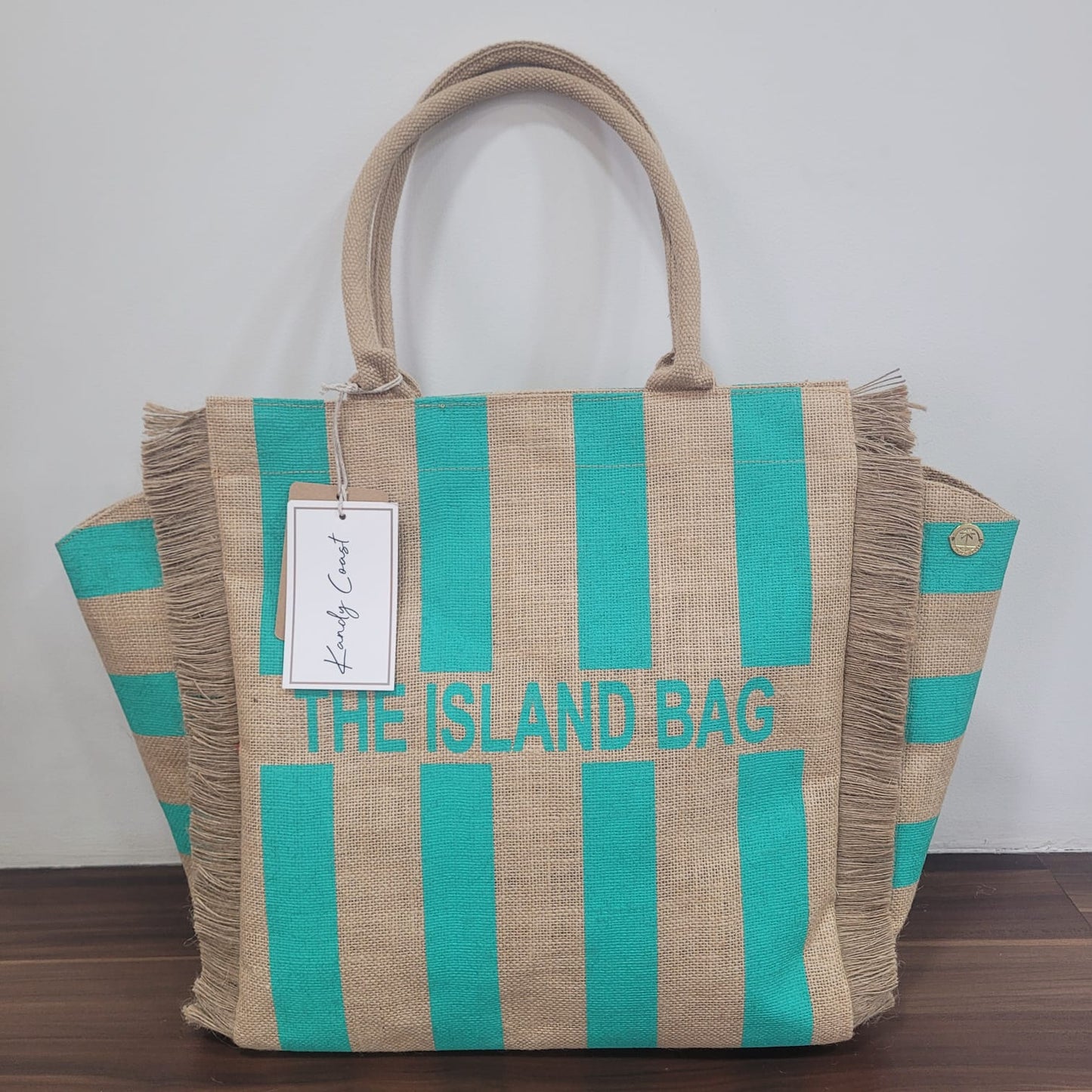 Customizable Stripes Fringe Jute Tote Beach Bag