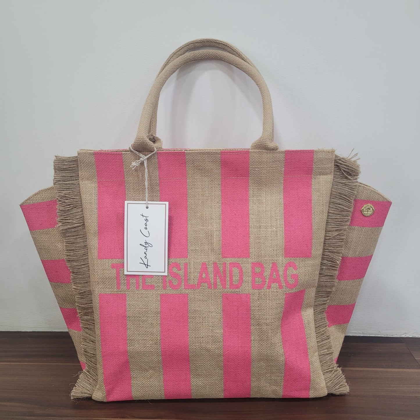 Customizable Stripes Fringe Jute Tote Beach Bag
