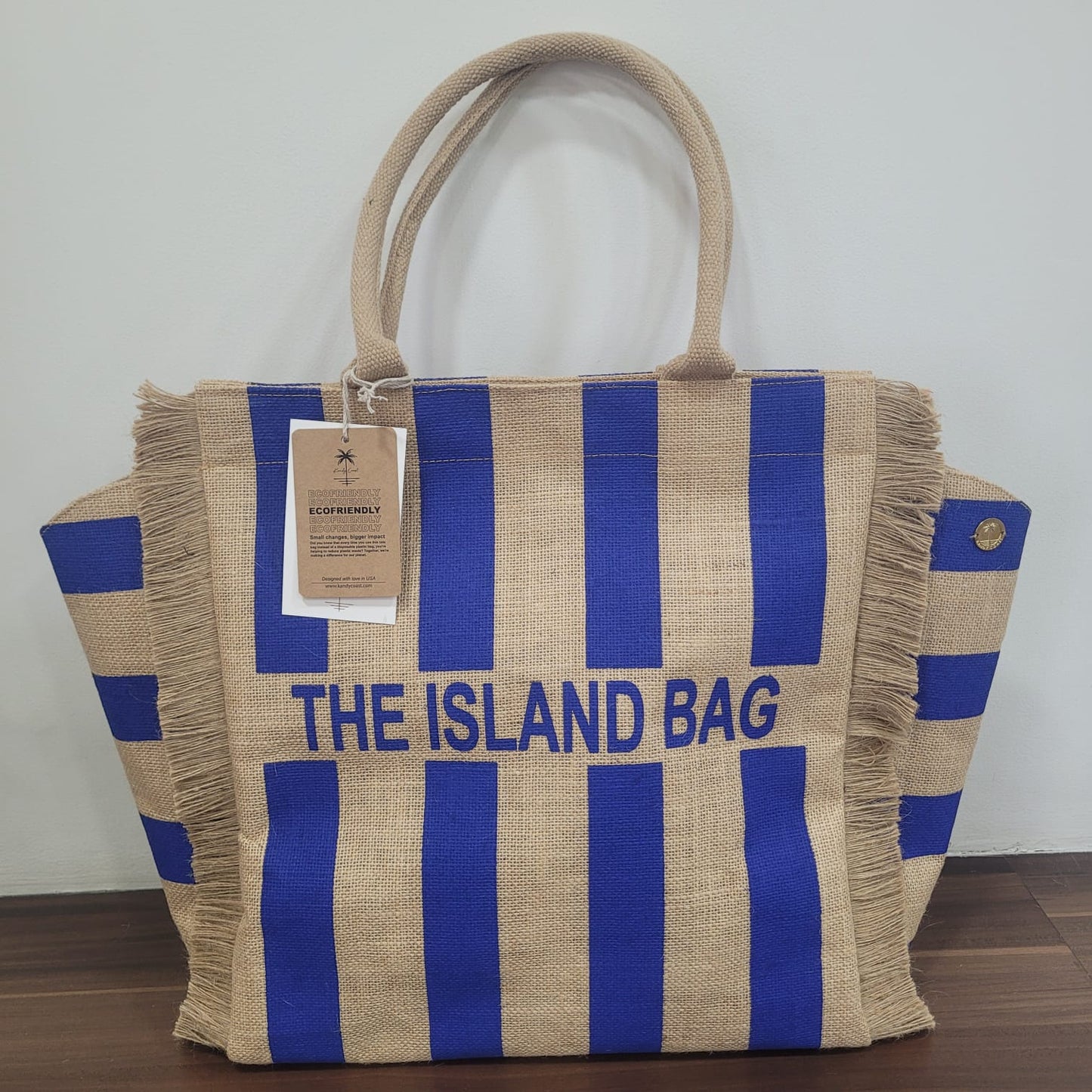 Customizable Stripes Fringe Jute Tote Beach Bag