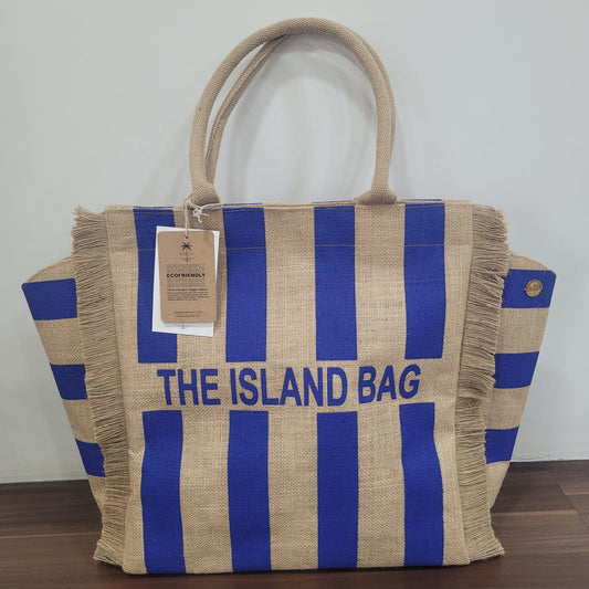 Customizable Stripes Fringe Jute Tote Beach Bag