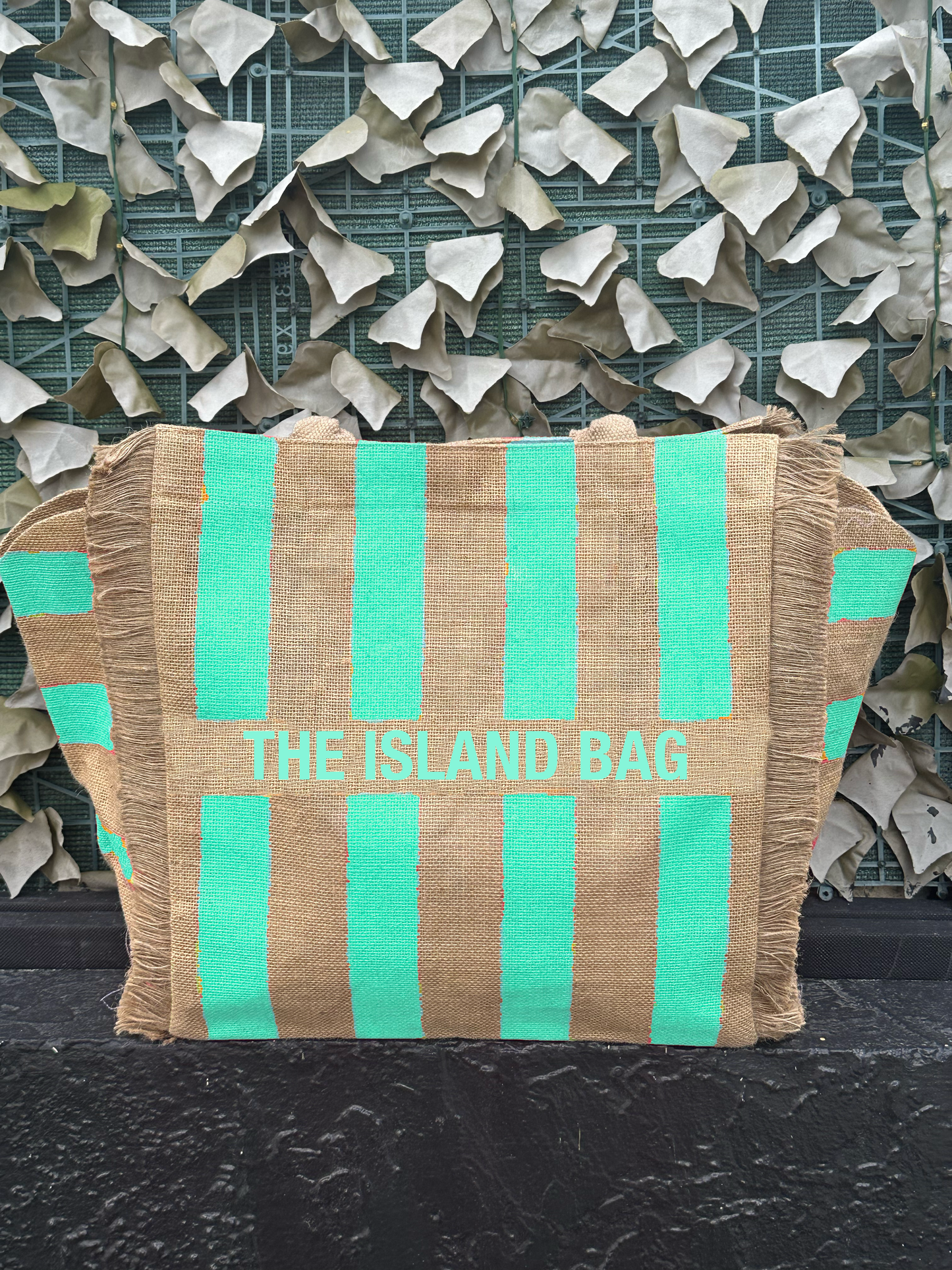 Customizable Stripes Fringe Jute Tote Beach Bag