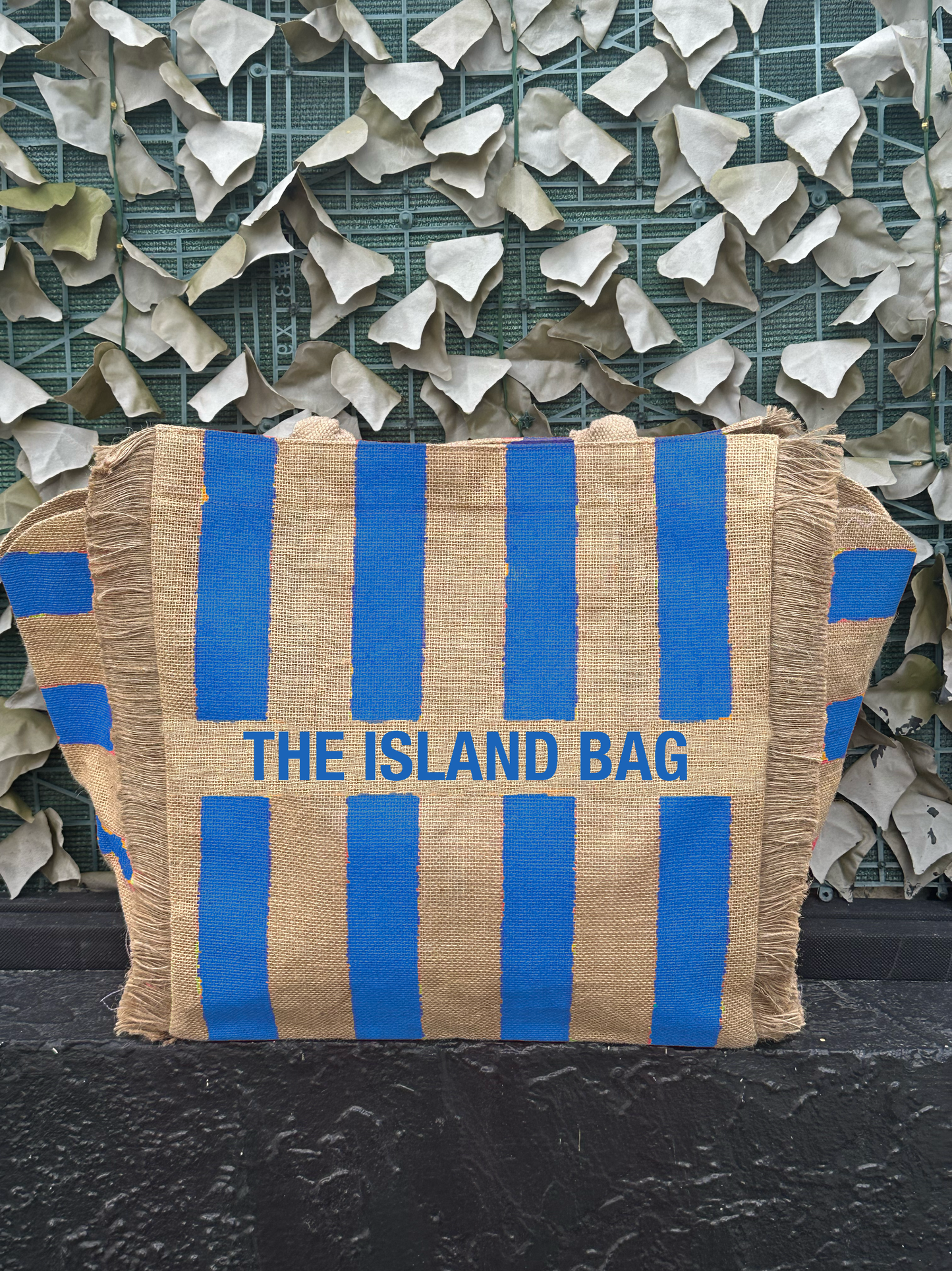Customizable Stripes Fringe Jute Tote Beach Bag