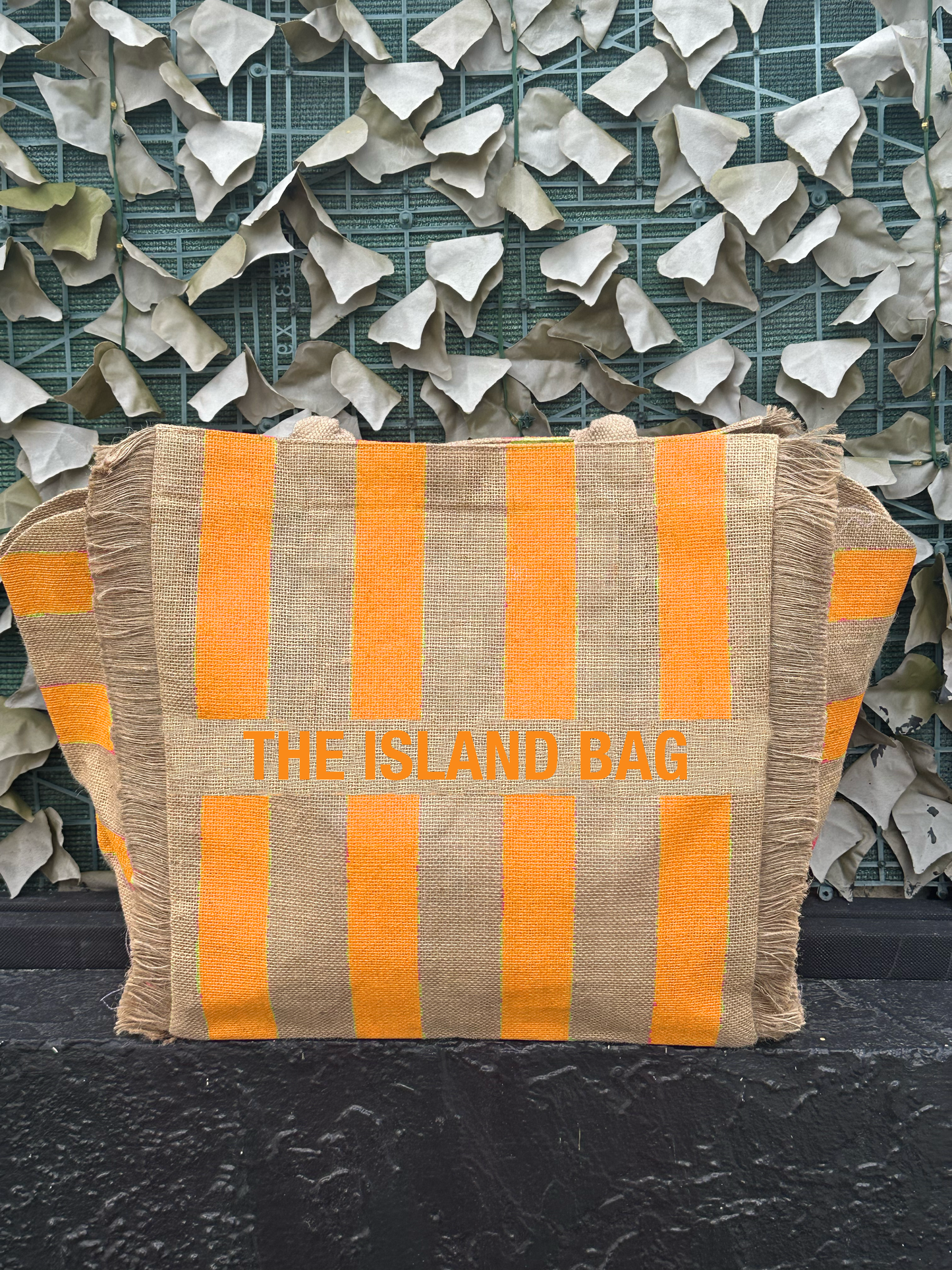 Customizable Stripes Fringe Jute Tote Beach Bag