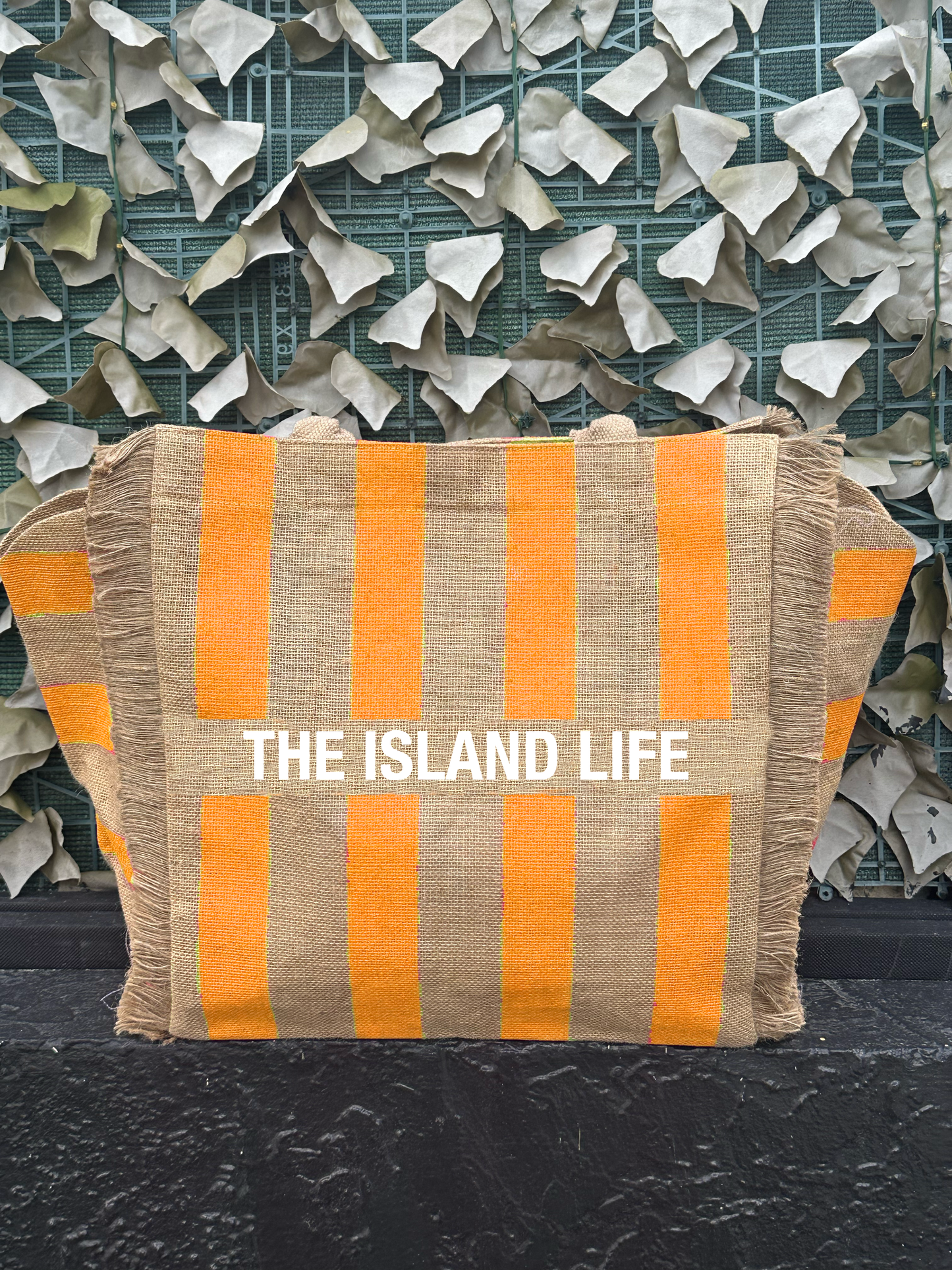 Customizable Stripes Fringe Jute Tote Beach Bag