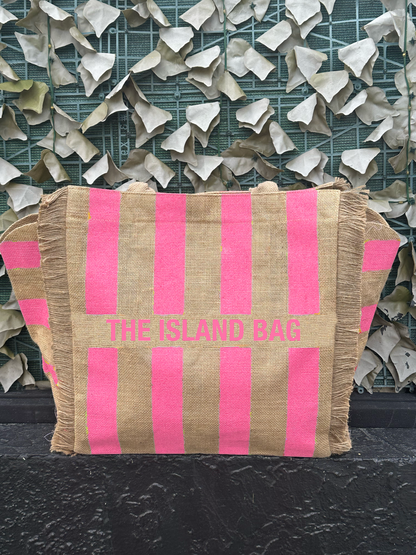 Customizable Stripes Fringe Jute Tote Beach Bag