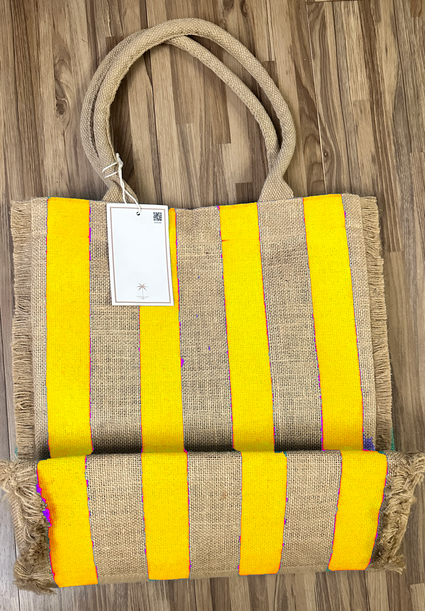 Haven Stripes Fringe Jute Tote Beach Bag