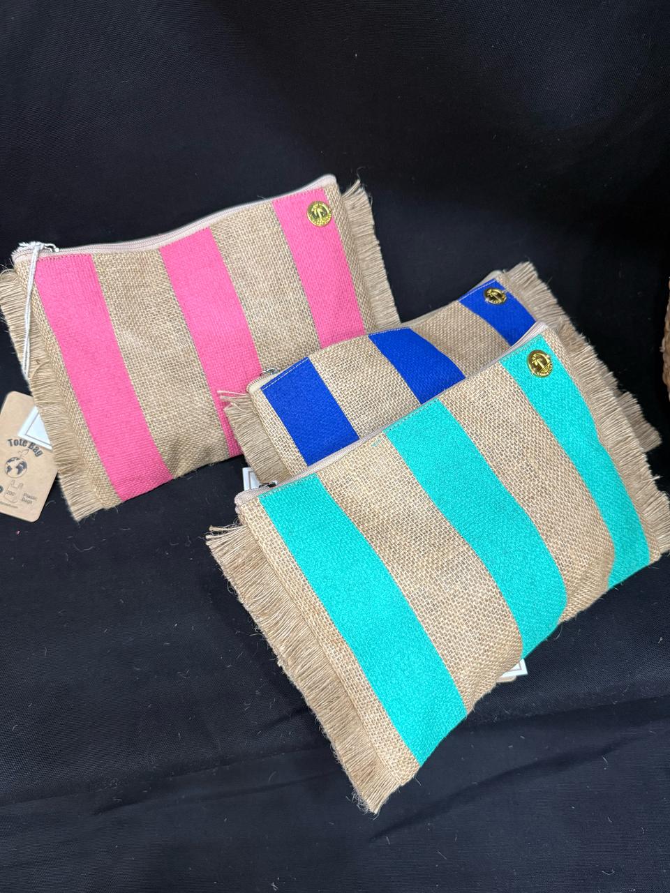 Fulton Stripes Fringe Jute Travel Pouch