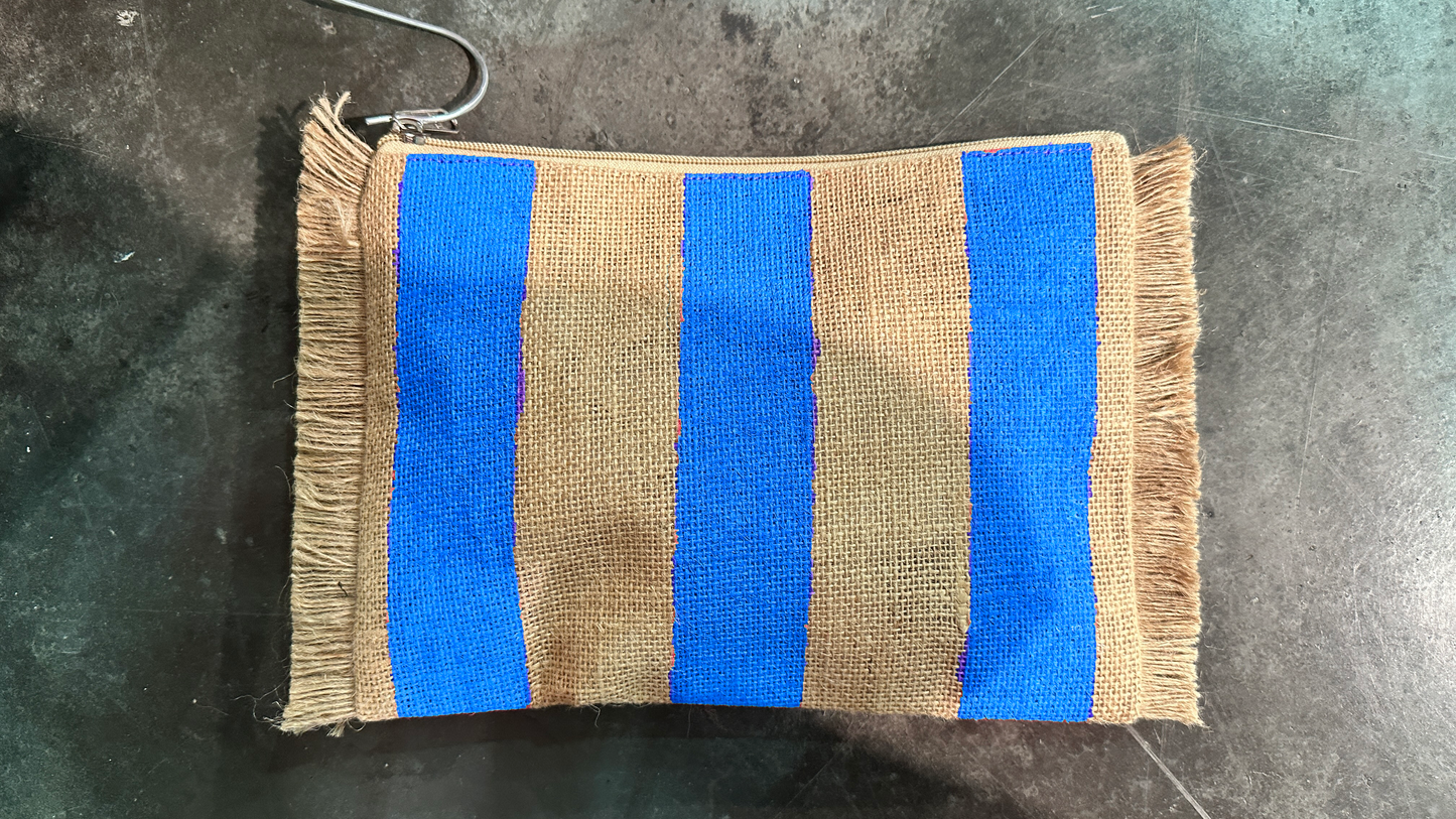 Fulton Stripes Fringe Jute Travel Pouch Custom