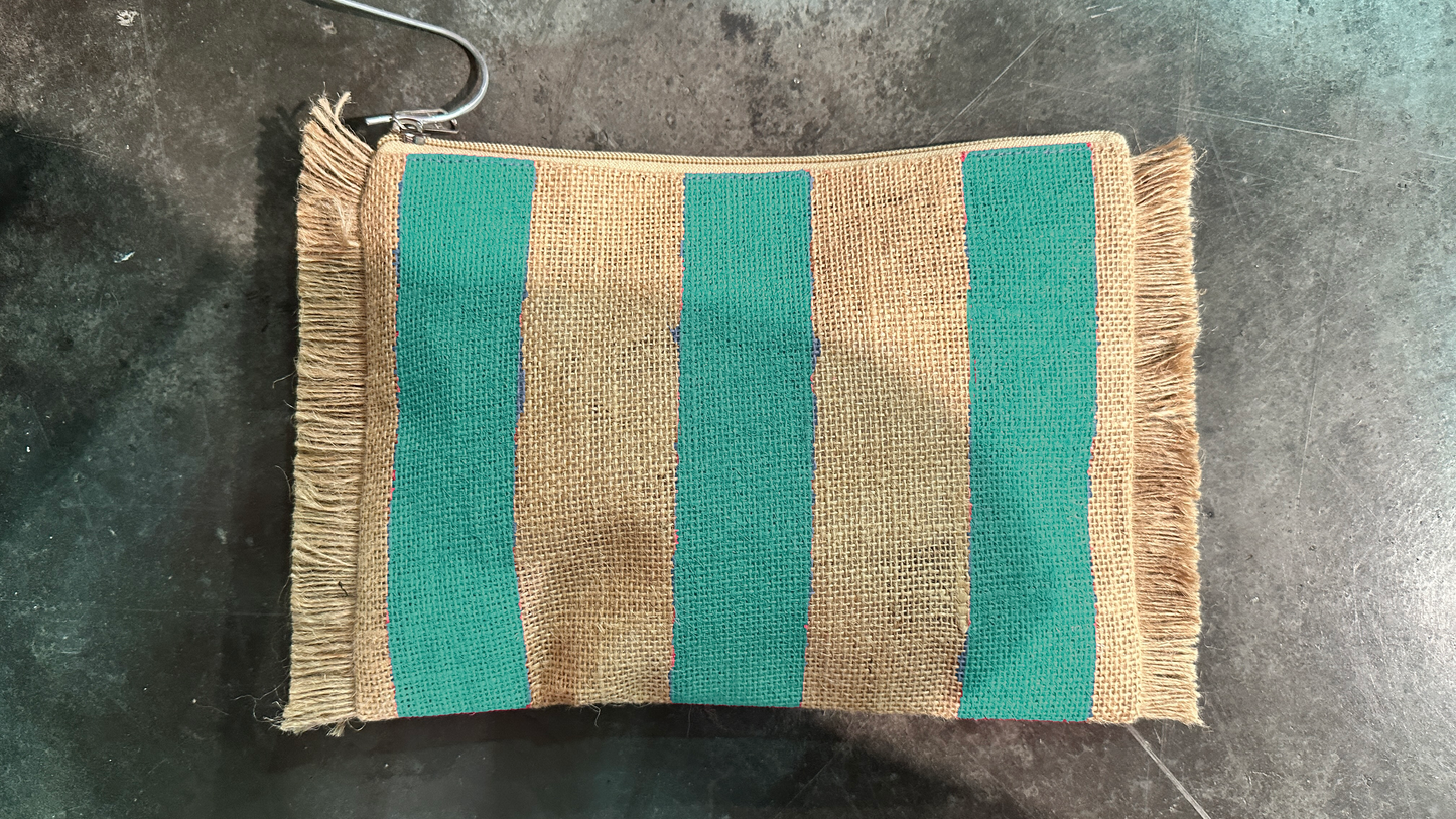 Fulton Stripes Fringe Jute Travel Pouch Custom