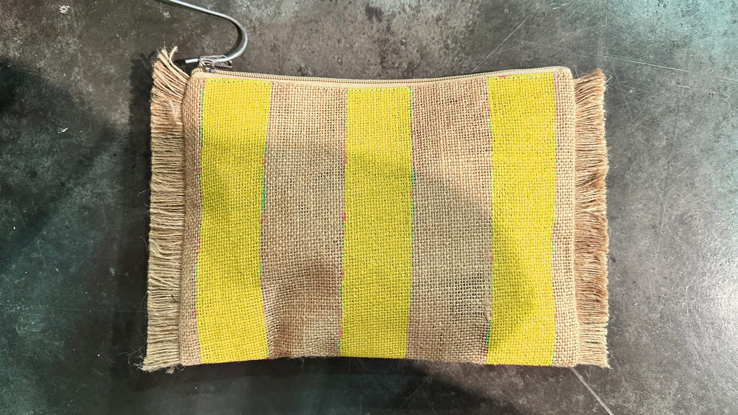 Fulton Stripes Fringe Jute Travel Pouch Custom