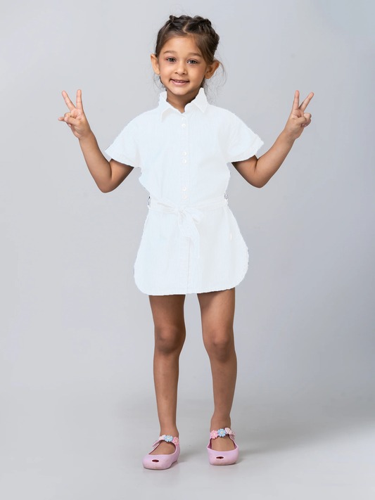 Girls Linen like Classic Shirt Dress