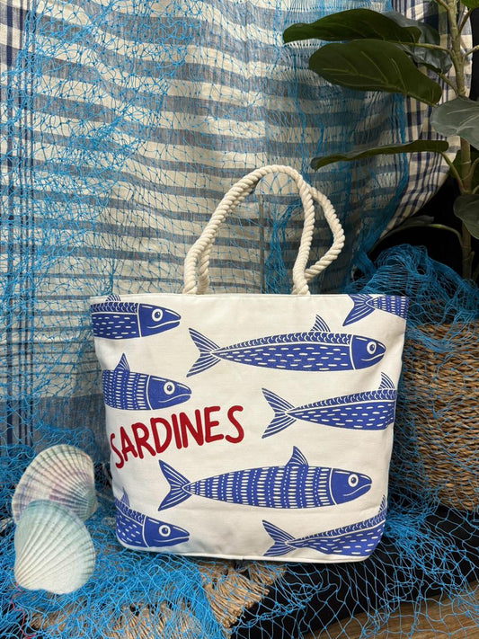 Lisbon Sardines Fisherman Coastal Tote Bag - Navy