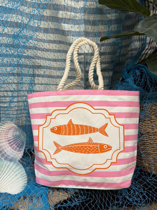 Lisbon Sardines Fisherman Coastal Tote Bag - PINK