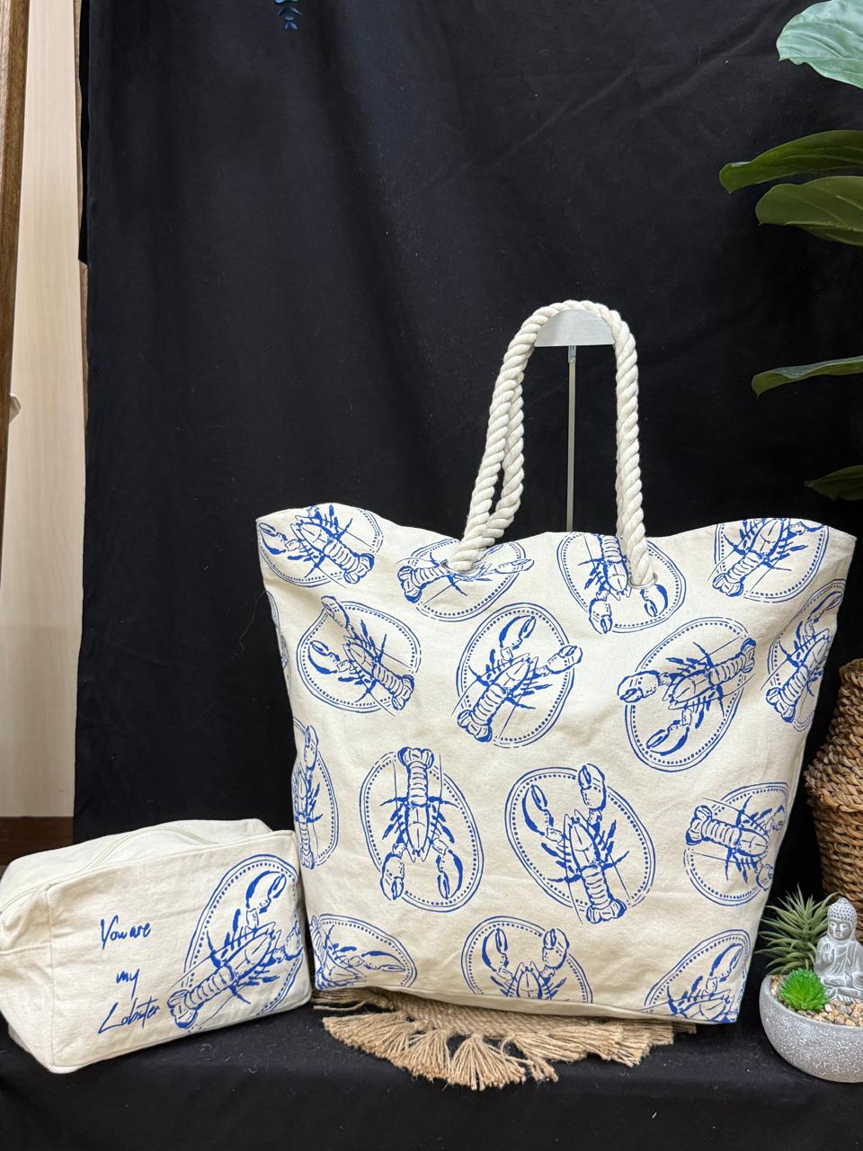 Lobster Lovin' Beige Travel Pouch Makeup, Cosmetic Organizer Bag