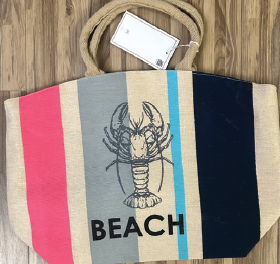 Newport Lobster Starfish Stripes Beach Tote Bag