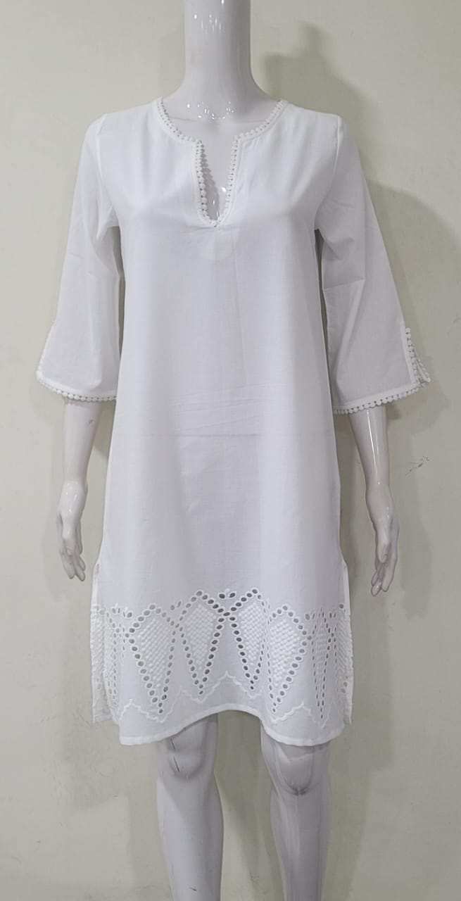 Mia White Cotton Eyelet Tunic Dress