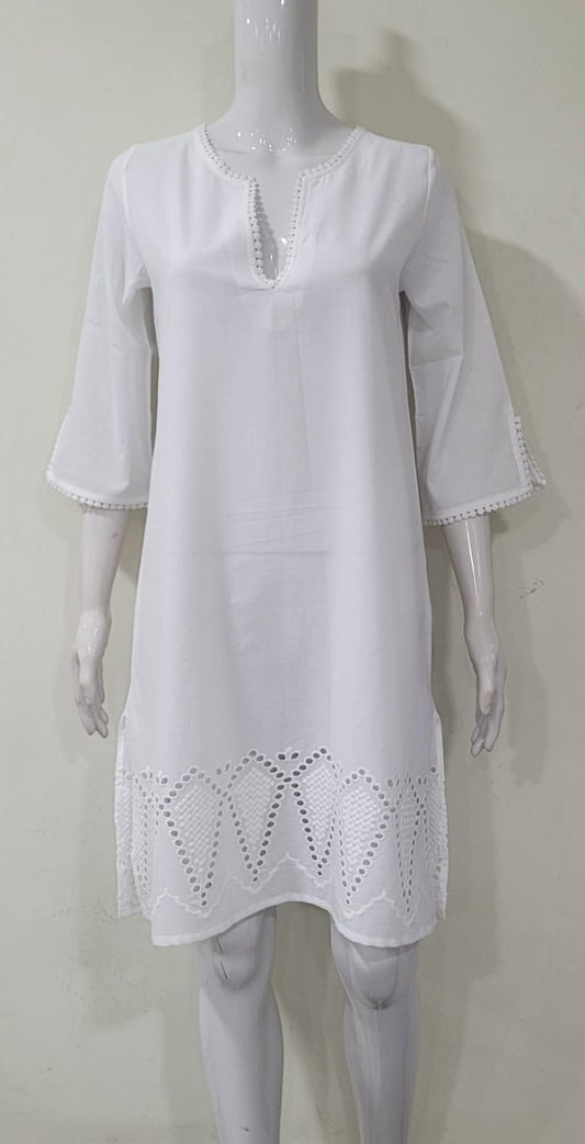 Mia White Cotton Eyelet Tunic Dress