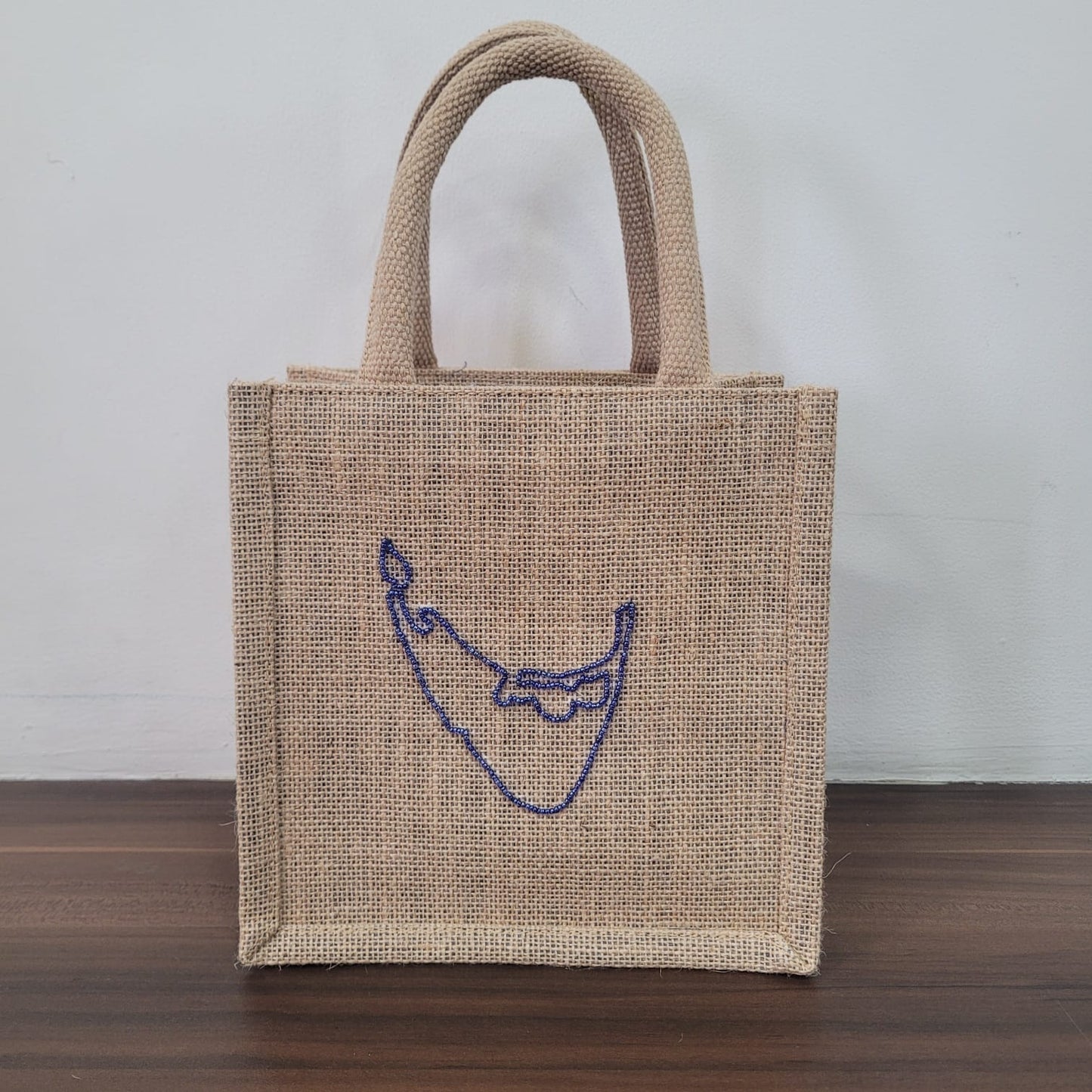 Chelsea Nantucket Map Hand Beaded Mini Jute Tote