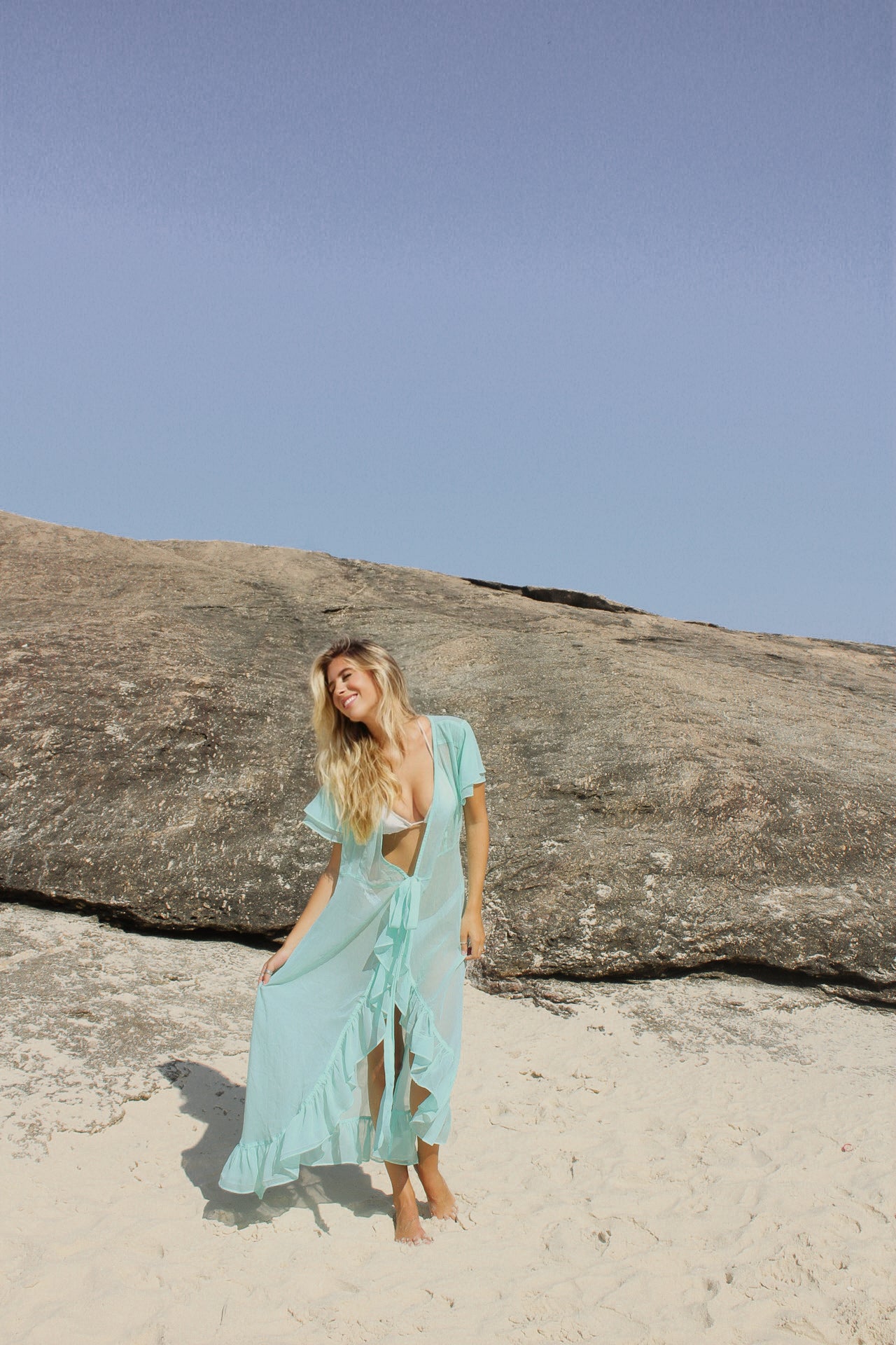 Ruffled Aqua Swim Cover-Up Midi Dress