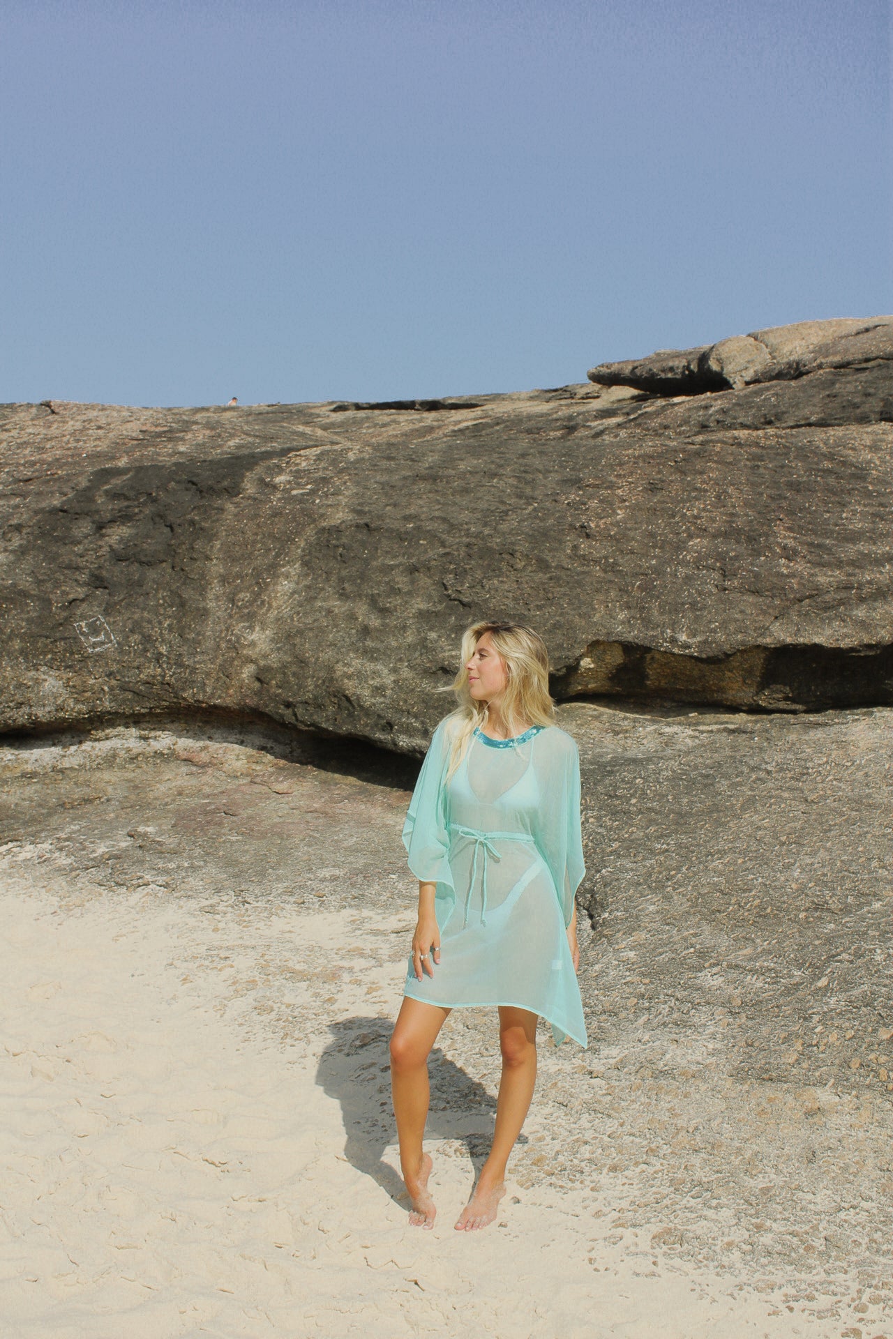 Clara Embroidered Aqua Swim Cover-Up Dress