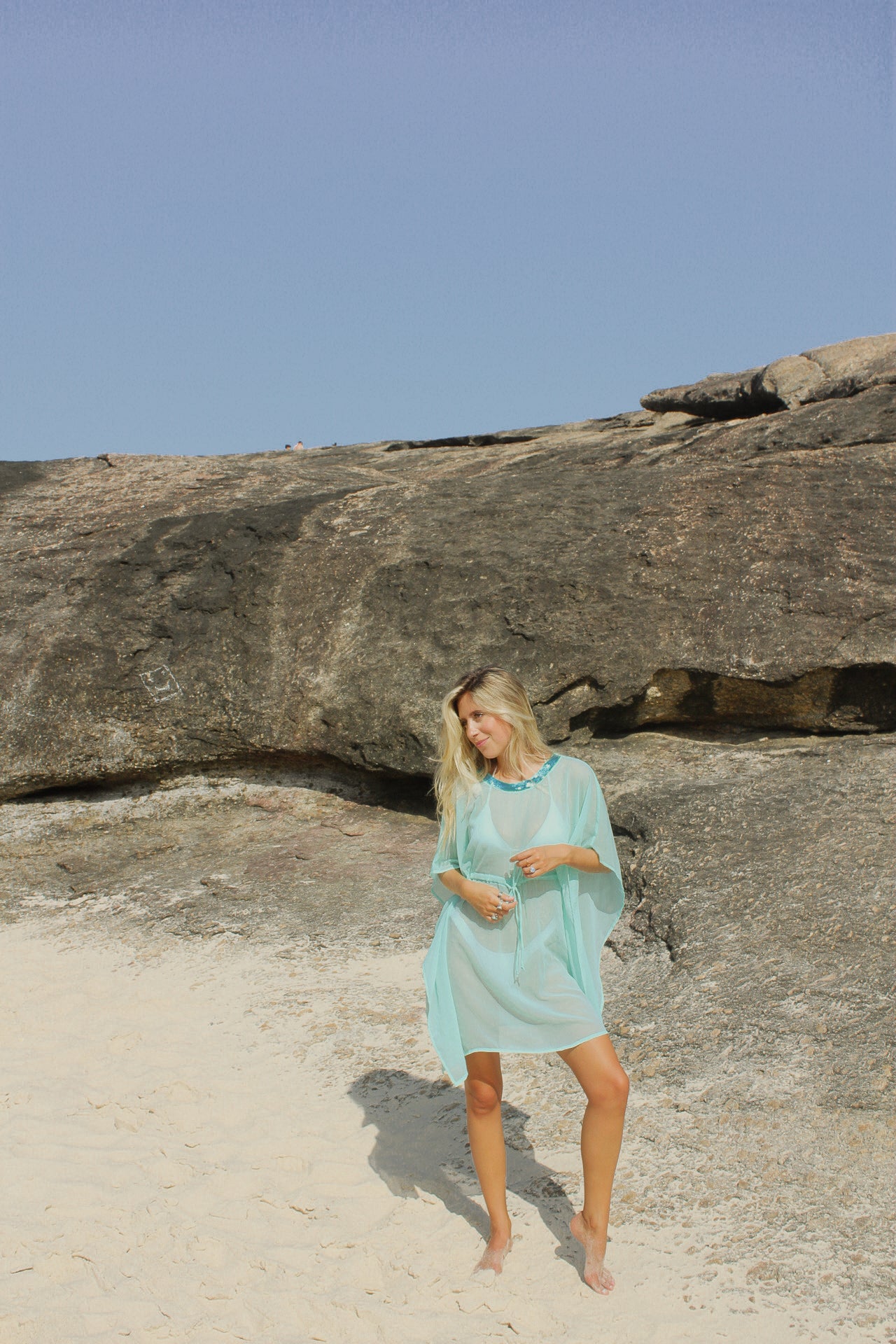 Clara Embroidered Aqua Swim Cover-Up Dress