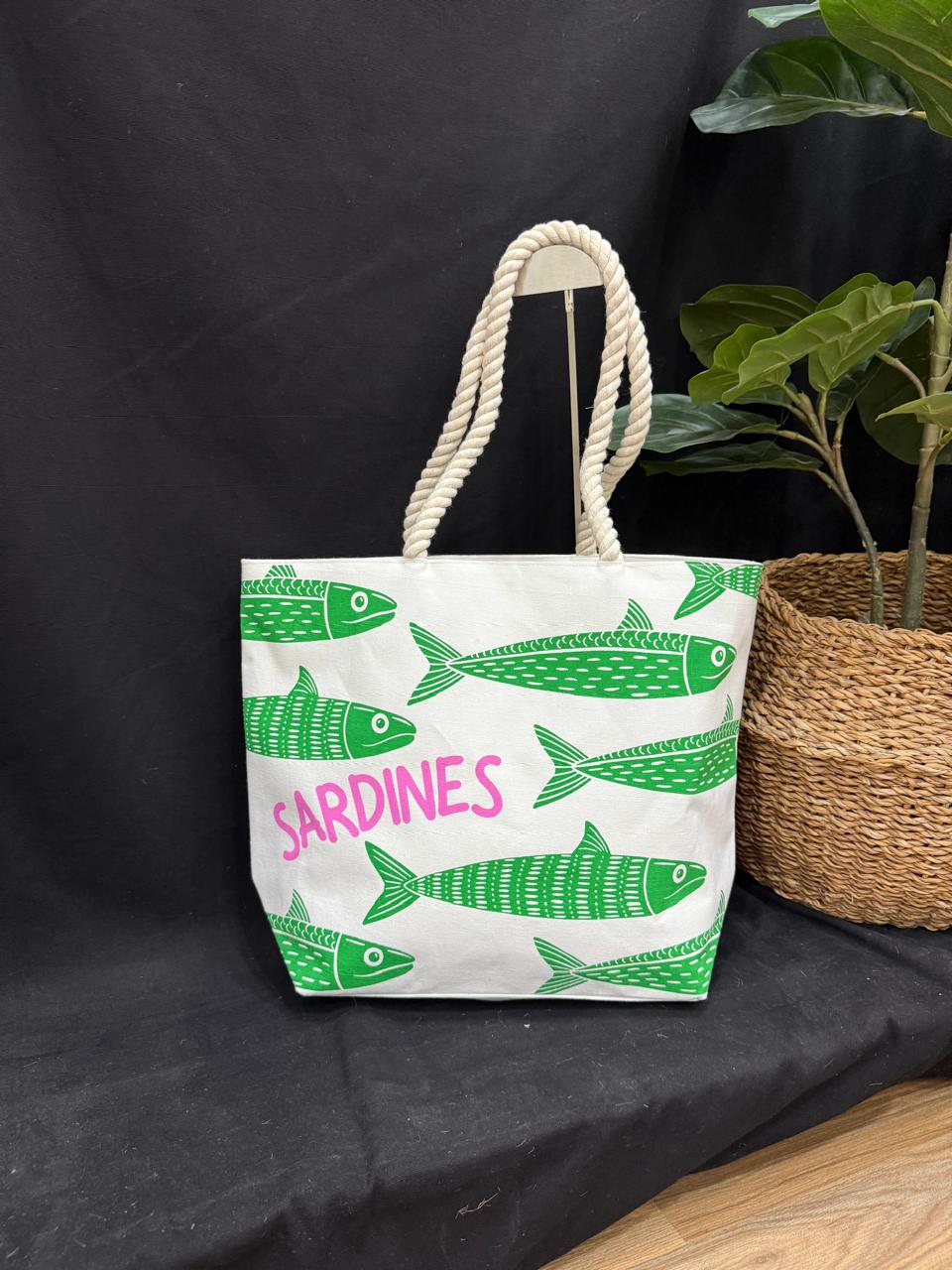 Lisbon Sardines Fisherman Coastal Tote Bag - GREEN